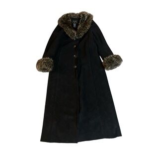 Elegant Penny Lane Black Coat with Faux Fur Trim